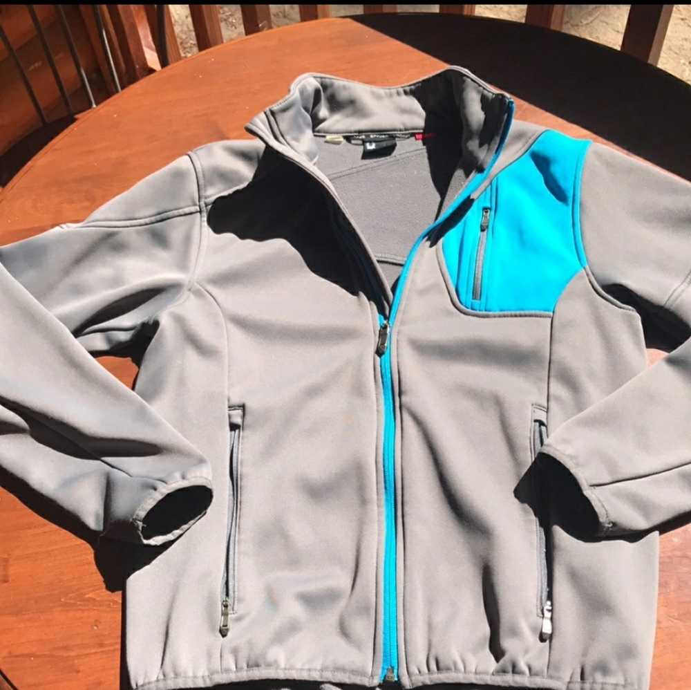 Spider grey fleece jacket,  turquoise- Men's Small